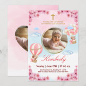 Editable Baby Girl Baptism Invitation Kaart (Voorkant / Achterkant)