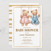Editable Baby Shower – Cute Teddy Bear Kaart (Voorkant / Achterkant)