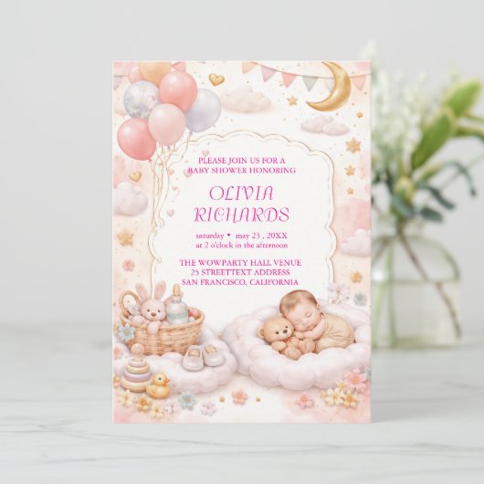 Editable Baby Shower Invitation Template Kaart (Staand voorkant)