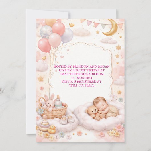 Editable Baby Shower Invitation Template  Kaart (Achterkant)