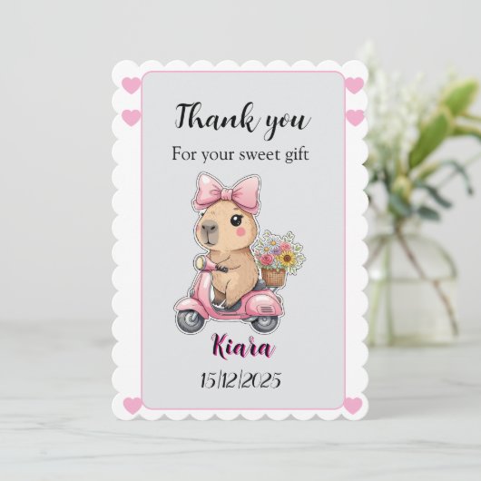 Editable Baby Shower Thank You Card Cute capybara Kaart (Staand voorkant)