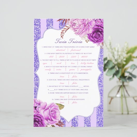 Editable Baby Twin Trivia Baby shower met antwoord (Staand voorkant)