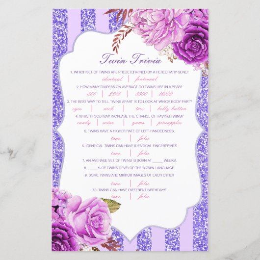 Editable Baby Twin Trivia Baby shower met antwoord (Voorkant)