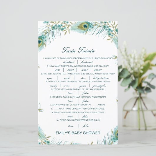 Editable Baby Twin Trivia Baby shower met antwoord (Staand voorkant)