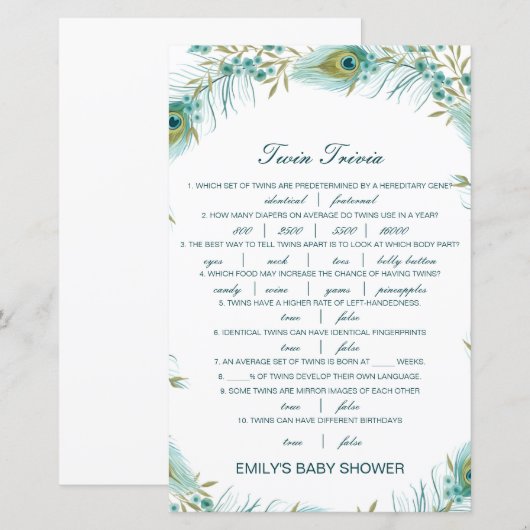 Editable Baby Twin Trivia Baby shower met antwoord (Voorkant / Achterkant)