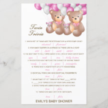 Editable Baby Twin Trivia Baby shower met antwoord