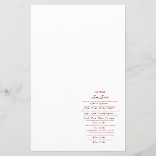 Editable Baby Twin Trivia Baby shower met antwoord (Achterkant)