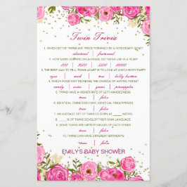 Editable Baby Twin Trivia Baby shower met antwoord