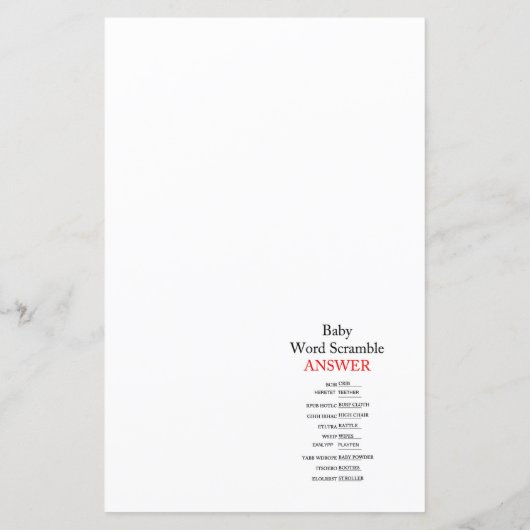 Editable Baby Word Scramble with Answer (Achterkant)