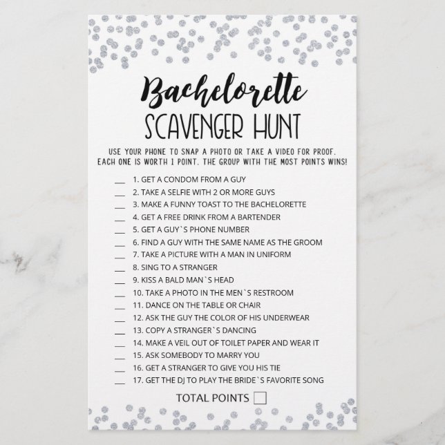 Editable Bachelorette Scavenger Hunt game (Voorkant)