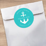 Editable Background Color Anchor Wedding Dankuwel Ronde Sticker<br><div class="desc">Deze nautische bruiloft dank u sticker heeft een anker in wit tegen een bewerkbare achtergrondkleur; om het te veranderen van turkoois naar de kleur van uw keuze, klik op de knop aanpassen. Bekijk andere bijpassende huwelijksartikelen https://www.zazzle.com/collections/editable_color_nautical_anchor_wedding_3-119105450401013879?rf=238364477188679314&tc=rc . Personaliseer het door de plaatsaanduidingstekst te vervangen. Voor meer opties zoals om het...</div>