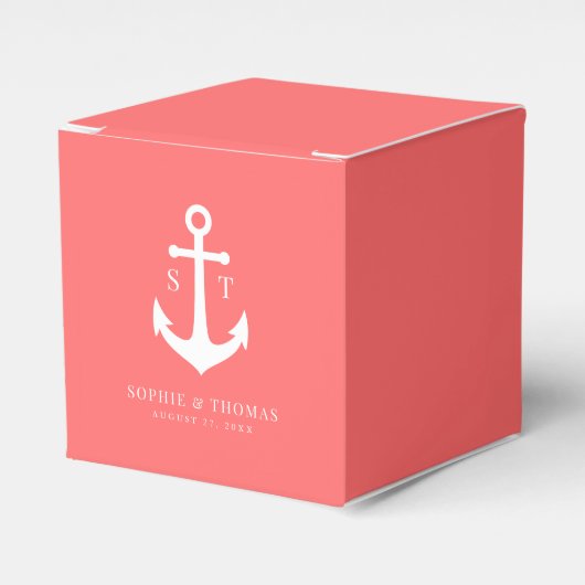 Editable Background Color Monogram Anchor Wedding Bedankdoosjes (Voorkant Zijde)