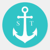 Editable Background Color Monogram Anchor Wedding Ronde Sticker (Voorkant)