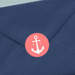 Editable Background Color Monogram Anchor Wedding Ronde Sticker<br><div class="desc">Deze nautische monogram trouwsticker is voorzien van een anker in wit tegen een bewerkbare achtergrondkleur; om deze van koraal in de kleur van uw keuze te veranderen, klikt u op de knop Aanpassen. Bekijk hier de overeenkomende trouwobjecten https://www.zazzle.com/collections/editable_color_nautical_anchor_wedding_2-119876283767110974?rf=238364477188679314&tc=rc. Pas het aan door de placeholder tekst te vervangen. Voor meer opties...</div>