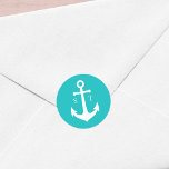 Editable Background Color Monogram Anchor Wedding Ronde Sticker<br><div class="desc">Deze nautische monogram trouwsticker is voorzien van een anker in wit tegen een bewerkbare achtergrondkleur; om deze van turquoise in de kleur van uw keuze te veranderen, klikt u op de knop Aanpassen. Bekijk andere overeenkomende trouwobjecten https://www.zazzle.com/collections/editable_color_nautical_anchor_wedding_3-119105450401013879?rf=238364477188679314&tc=rc. Pas het aan door de placeholder tekst te vervangen. Voor meer opties zoals...</div>