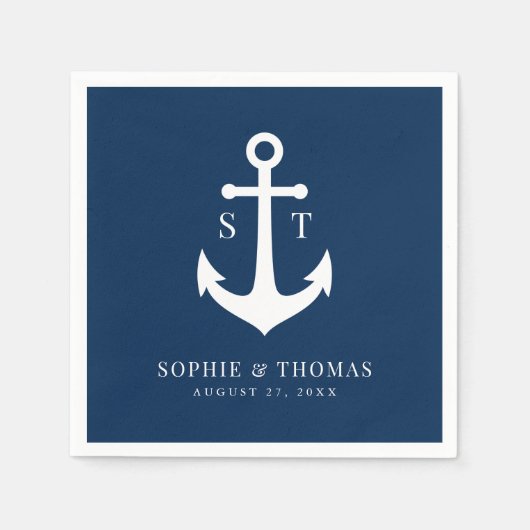 Editable Background Color Monogram Anchor Wedding Servet (Voorkant)
