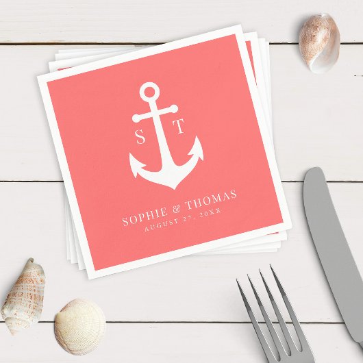 Editable Background Color Monogram Anchor Wedding Servet