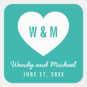 Editable Background Color Monogram Heart Weddensch Vierkante Sticker