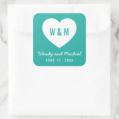 Editable Background Color Monogram Heart Weddensch Vierkante Sticker (Tas)
