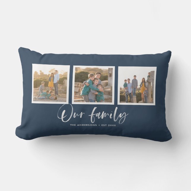 Editable Background Color Our Family Photo Collage Kussen (Voorkant)