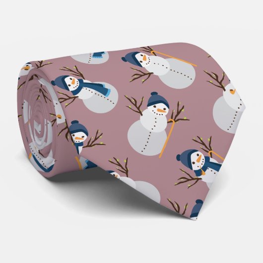 Editable Background Color Snowman Stropdas (Opgerold)