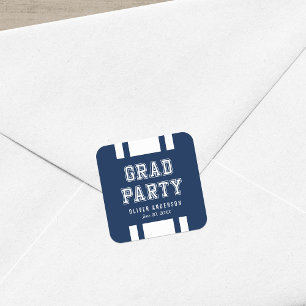 Editable Background Color Varsity Graduation Party Vierkante Sticker