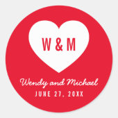 Editable Background Monogram Heart Modern Wedding Ronde Sticker (Voorkant)
