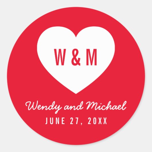 Editable Background Monogram Heart Modern Wedding Ronde Sticker (Voorkant)