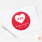Editable Background Monogram Heart Modern Wedding Ronde Sticker (Envelop)