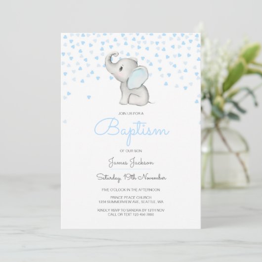 Editable Baptism Invitation, Elephant Kaart (Staand voorkant)