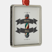Editable Barbershop Hairdresser Metal Ornament (Rechts)