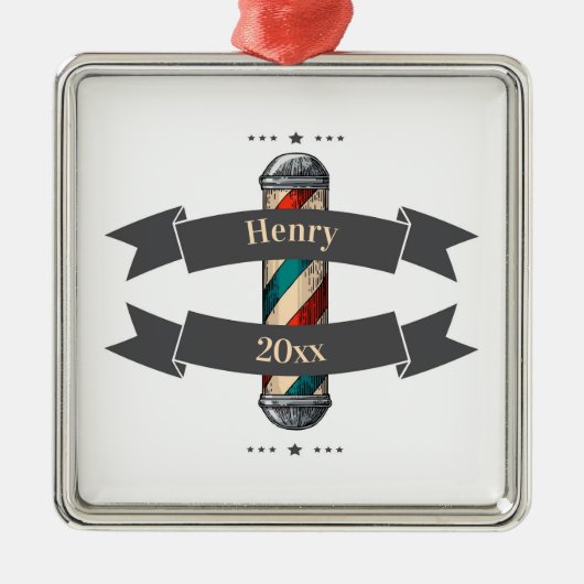 Editable Barbershop Hairdresser Metal Ornament (Voorkant)