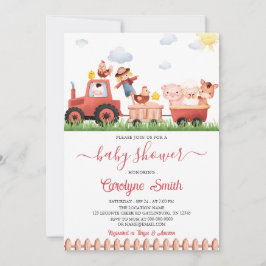 Editable Barnyard Farm Animals Baby shower Kaart