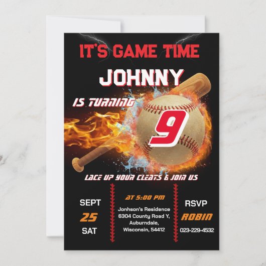 Editable Baseball Birthday Invitation Kaart (Voorkant)