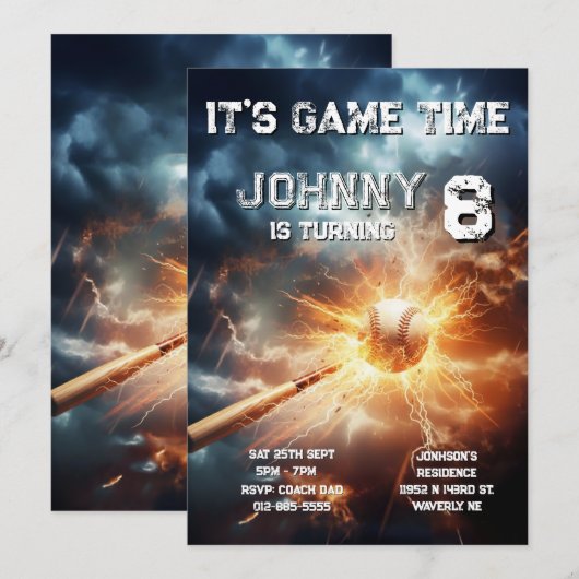 Editable Baseball Birthday Invitation Kaart (Voorkant / Achterkant)