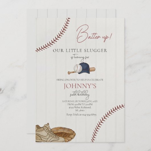 Editable Baseball Birthday Invitation Kaart (Voorkant / Achterkant)