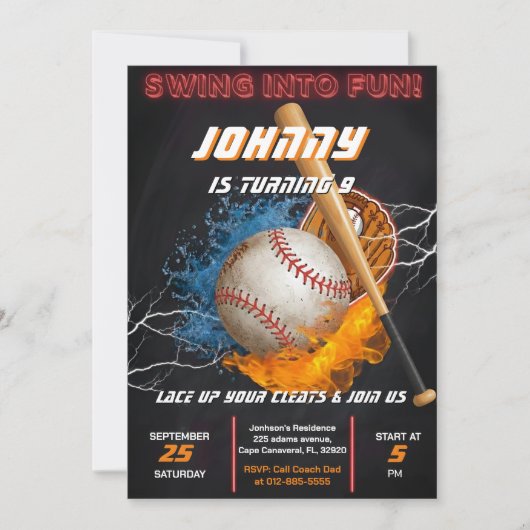 Editable Baseball Birthday Invitation Template Kaart (Voorkant)