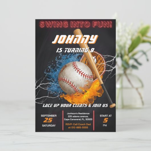 Editable Baseball Birthday Invitation Template Kaart (Staand voorkant)
