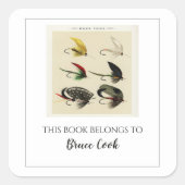 Editable Bass Vist Lures Bookplaat Vierkante Sticker (Voorkant)