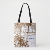 Editable Beach Etching in Brown Canvas tas (Voorkant)