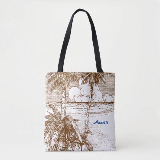 Editable  Beach Etching in Brown Canvas tas (Voorkant)