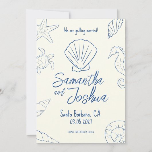 Editable Beach Wedding Save the Date Card Kaart (Voorkant)