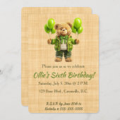 Editable Bear With Green Balloons Birthday Kaart (Voorkant / Achterkant)