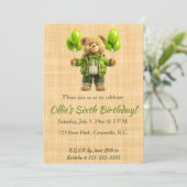Editable Bear With Green Balloons Birthday Kaart (Staand voorkant)