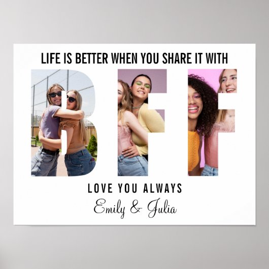 Editable BFF Photo Collage Best Friend Birthday Poster (Voorkant)