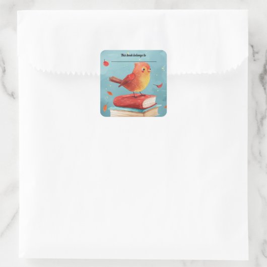 Editable Bird on Books Bookplate Sticker (Tas)