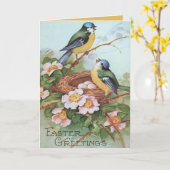 Editable  Birds in a Nest Easter Greetings Kaart (Gele Bloem)