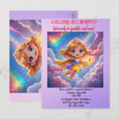 Editable Birthday Invitation – Superheroine Theme Briefkaart (Voorkant / Achterkant)