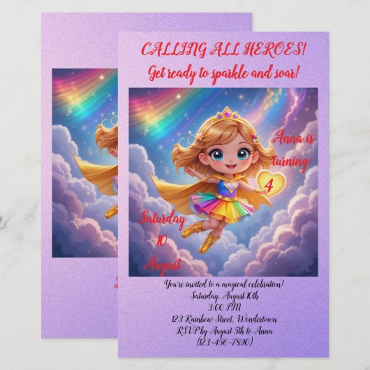 Editable Birthday Invitation – Superheroine Theme Briefpapier (Voorkant / Achterkant)