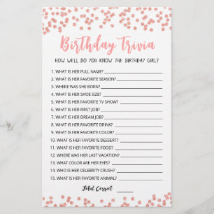 Editable Birthday trivia Birthday party game